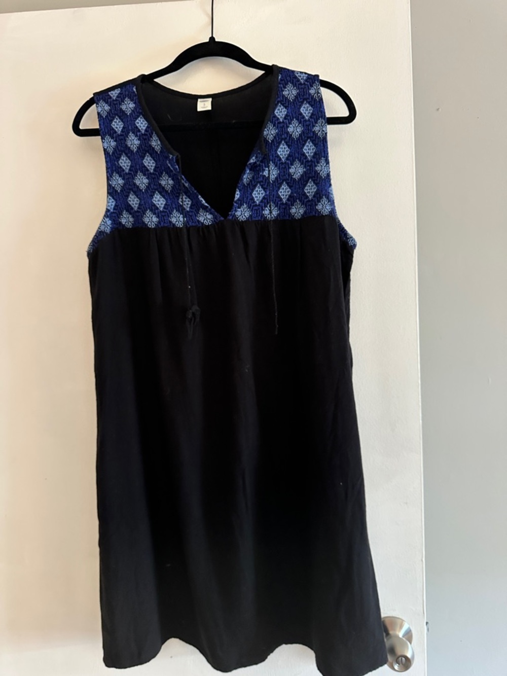 Old Navy Black Sleeveless Tunic with Blue Patterned Yoke - Women Tops